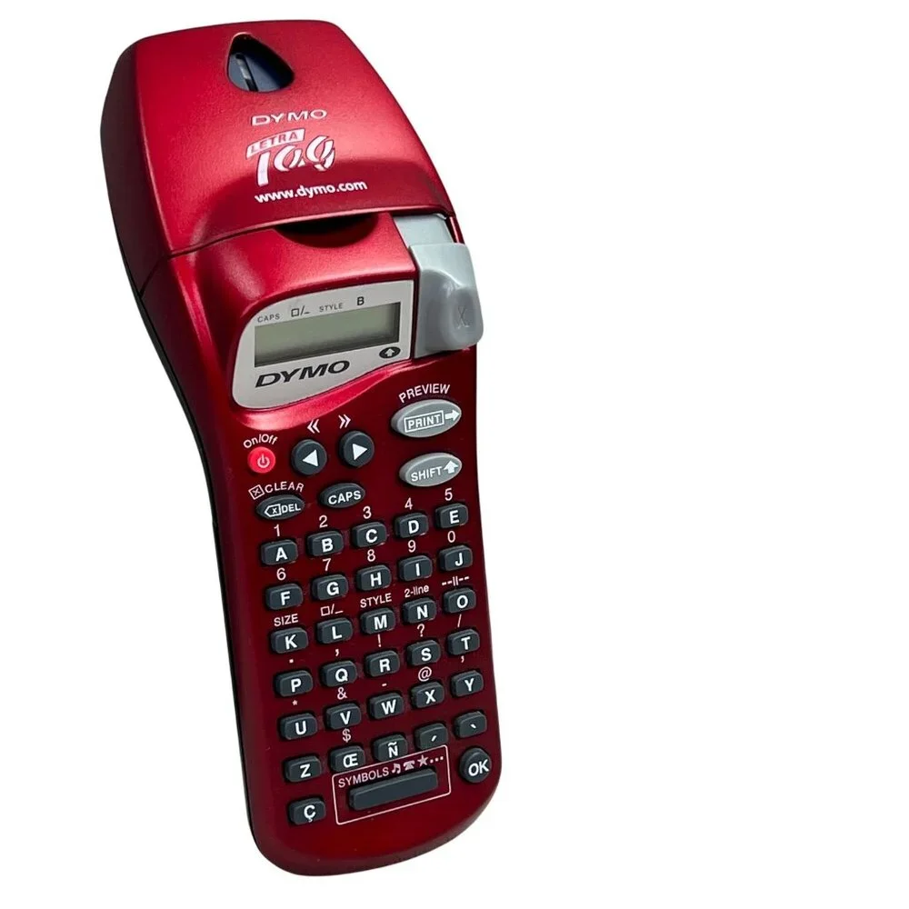 Dymo Letra Tag Label Maker Handheld Red Battery Powered w Tape